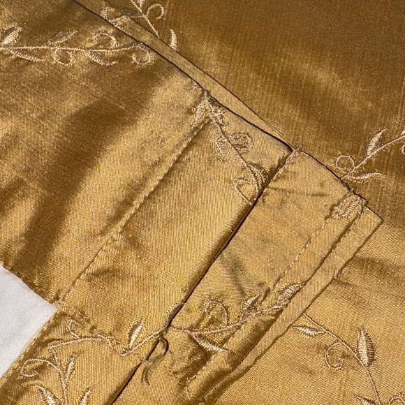 Gently Loved Gold Embroidered 100% Silk Lined Curtain Panel (only 1) - Picture 9 of 10